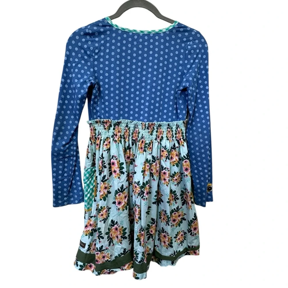 Matilda Jane Blue and Green Polka Dot Floral Kids Dress size 10 - Picture 6 of 9
